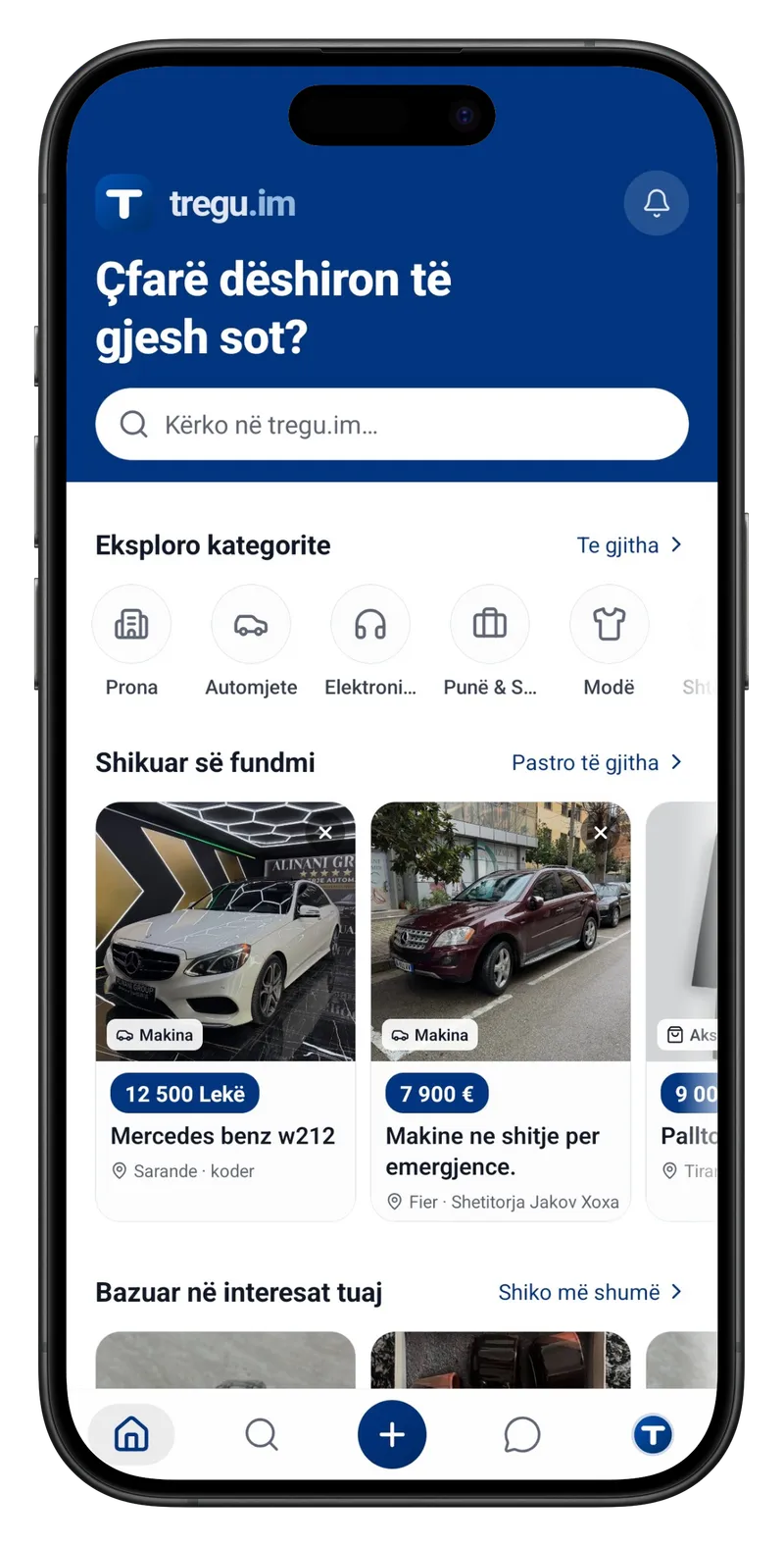 Pamje kryesore e aplikacionit Tregu.im
